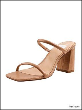 Women's Square Toe Two Strap Block Heel Slide Sandals Comfortable Elegant